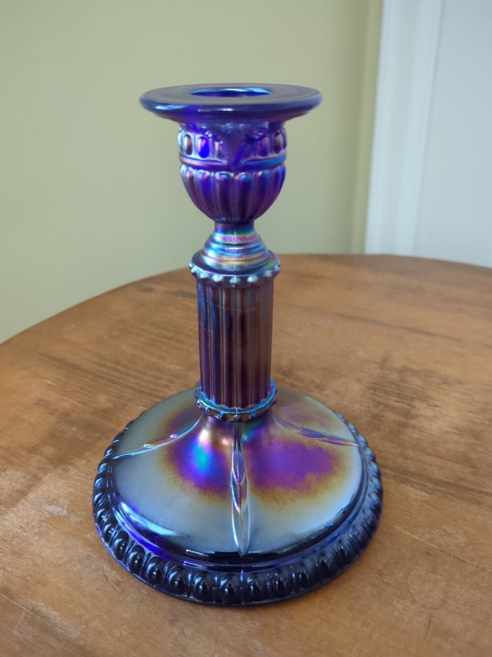 Imperial Glass Ram's Head Aurora Jewels Cobalt Single Candlestick